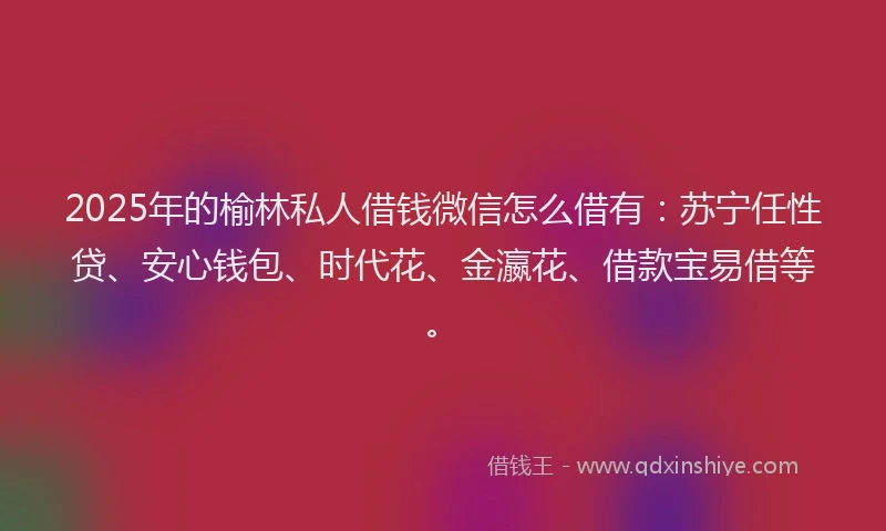 2025年的榆林私人借钱微信怎么借有：苏宁任性贷、安心钱包、时代花、金瀛花、借款宝易借等。