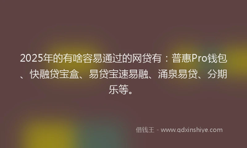 2025年的有啥容易通过的网贷有：普惠Pro钱包、快融贷宝盒、易贷宝速易融、涌泉易贷、分期乐等。