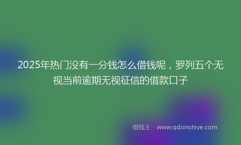 2025年热门没有一分钱怎么借钱呢，罗列五个无视当前逾期无视征信的借款口子