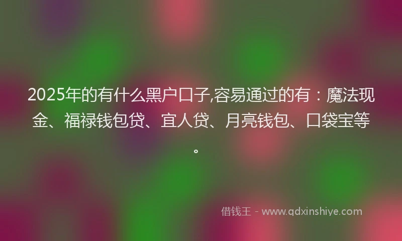 2025年的有什么黑户口子,容易通过的有：魔法现金、福禄钱包贷、宜人贷、月亮钱包、口袋宝等。