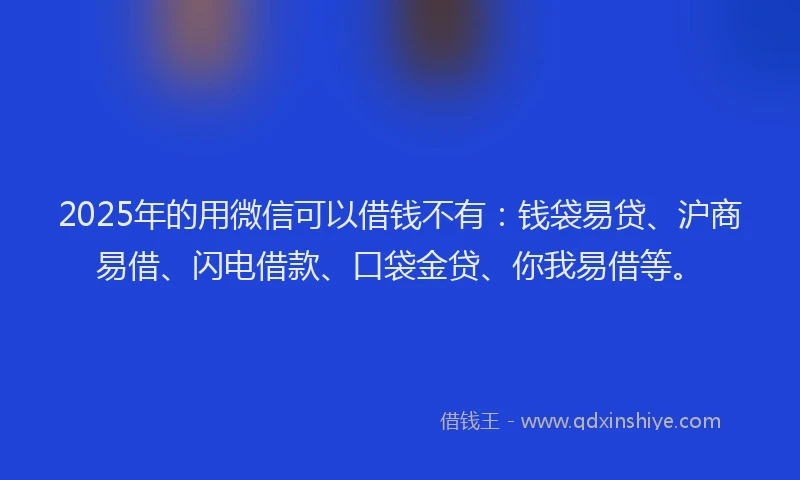 2025年的用微信可以借钱不有：钱袋易贷、沪商易借、闪电借款、口袋金贷、你我易借等。