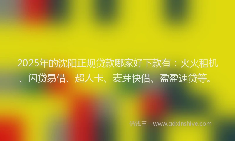 2025年的沈阳正规贷款哪家好下款有：火火租机、闪贷易借、超人卡、麦芽快借、盈盈速贷等。