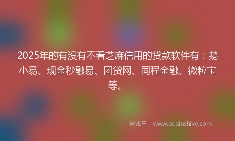 2025年的有没有不看芝麻信用的贷款软件有：鹅小易、现金秒融易、团贷网、同程金融、微粒宝等。
