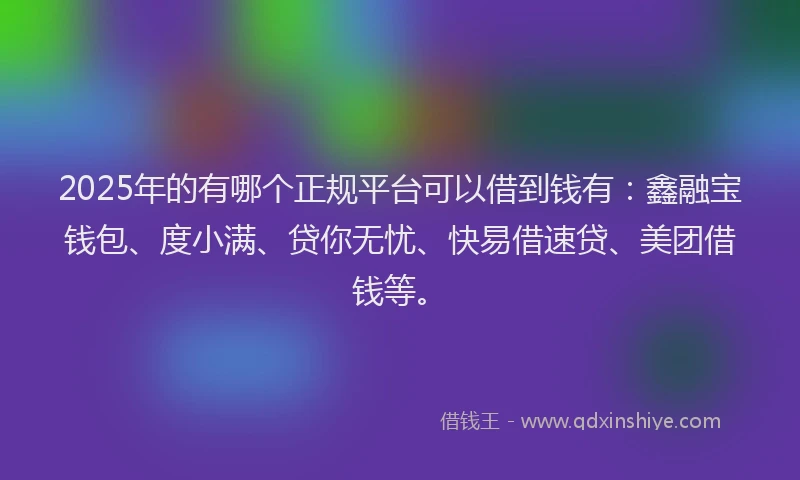 2025年的有哪个正规平台可以借到钱有：鑫融宝钱包、度小满、贷你无忧、快易借速贷、美团借钱等。