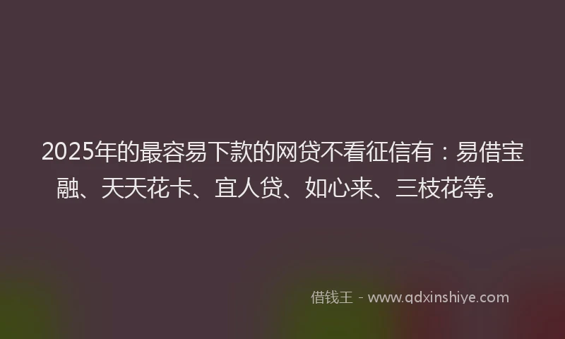 2025年的最容易下款的网贷不看征信有：易借宝融、天天花卡、宜人贷、如心来、三枝花等。