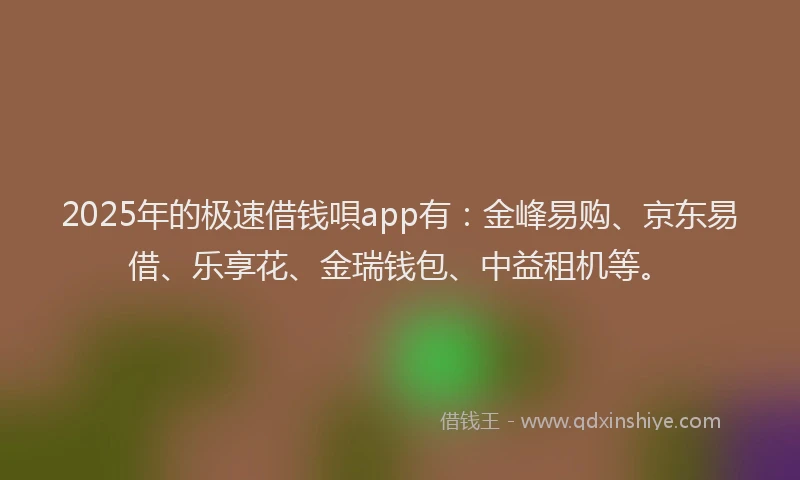 2025年的极速借钱唄app有：金峰易购、京东易借、乐享花、金瑞钱包、中益租机等。