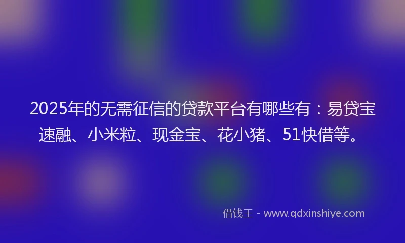 2025年的无需征信的贷款平台有哪些有：易贷宝速融、小米粒、现金宝、花小猪、51快借等。