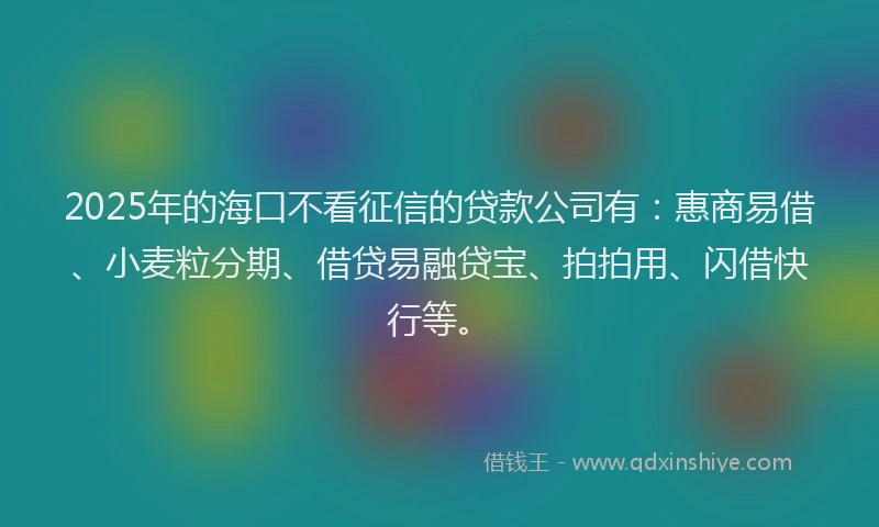 2025年的海口不看征信的贷款公司有：惠商易借、小麦粒分期、借贷易融贷宝、拍拍用、闪借快行等。