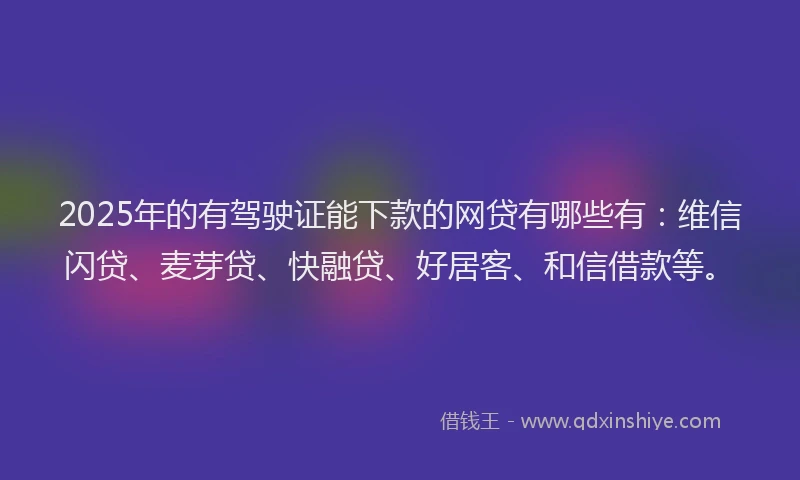 2025年的有驾驶证能下款的网贷有哪些有：维信闪贷、麦芽贷、快融贷、好居客、和信借款等。