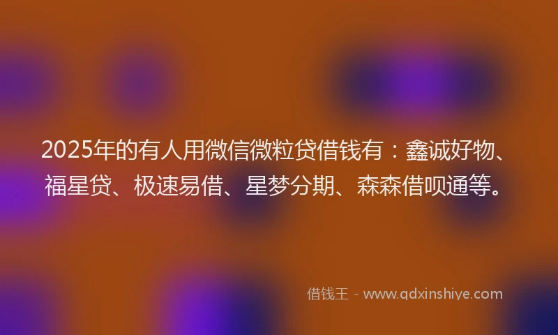 2025年的有人用微信微粒贷借钱有：鑫诚好物、福星贷、极速易借、星梦分期、森森借呗通等。