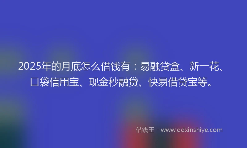 2025年的月底怎么借钱有：易融贷盒、新一花、口袋信用宝、现金秒融贷、快易借贷宝等。