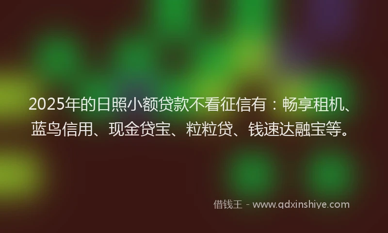 2025年的日照小额贷款不看征信有：畅享租机、蓝鸟信用、现金贷宝、粒粒贷、钱速达融宝等。