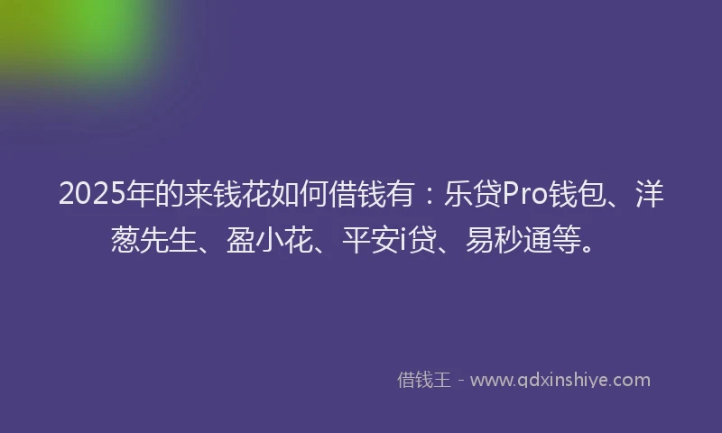 2025年的来钱花如何借钱有：乐贷Pro钱包、洋葱先生、盈小花、平安i贷、易秒通等。