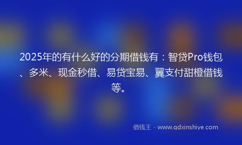 2025年的有什么好的分期借钱有：智贷Pro钱包、多米、现金秒借、易贷宝易、翼支付甜橙借钱等。
