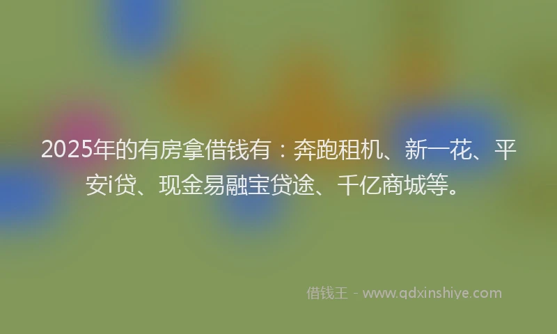 2025年的有房拿借钱有：奔跑租机、新一花、平安i贷、现金易融宝贷途、千亿商城等。