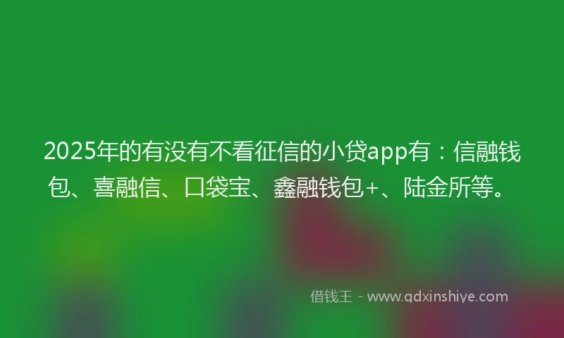 2025年的有没有不看征信的小贷app有：信融钱包、喜融信、口袋宝、鑫融钱包+、陆金所等。