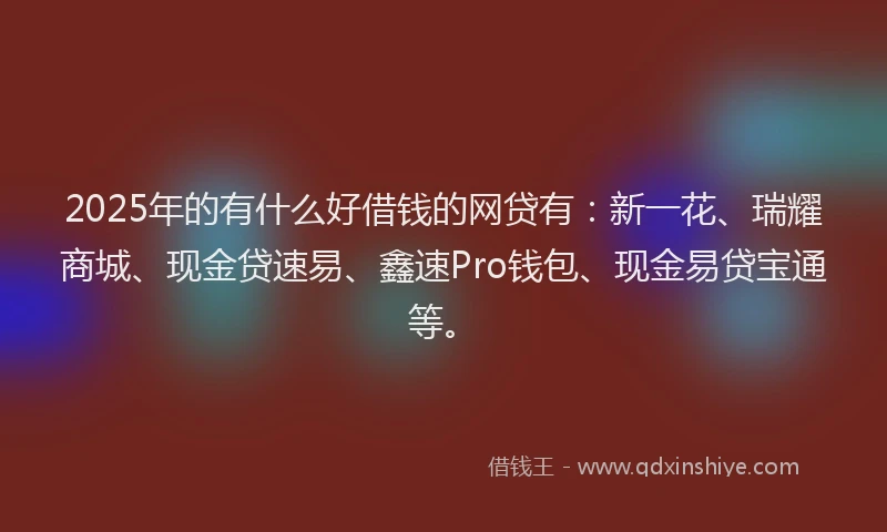 2025年的有什么好借钱的网贷有：新一花、瑞耀商城、现金贷速易、鑫速Pro钱包、现金易贷宝通等。