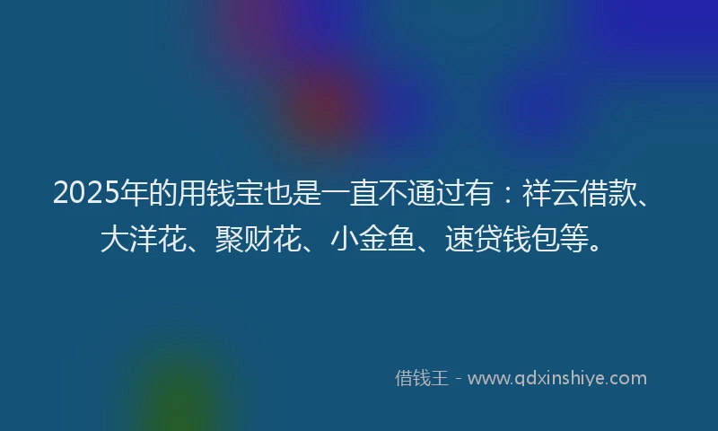 2025年的用钱宝也是一直不通过有：祥云借款、大洋花、聚财花、小金鱼、速贷钱包等。