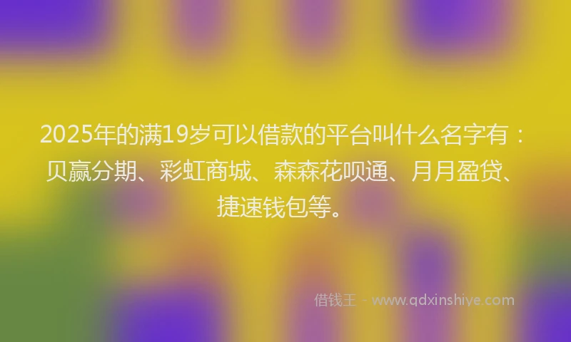 2025年的满19岁可以借款的平台叫什么名字有：贝赢分期、彩虹商城、森森花呗通、月月盈贷、捷速钱包等。