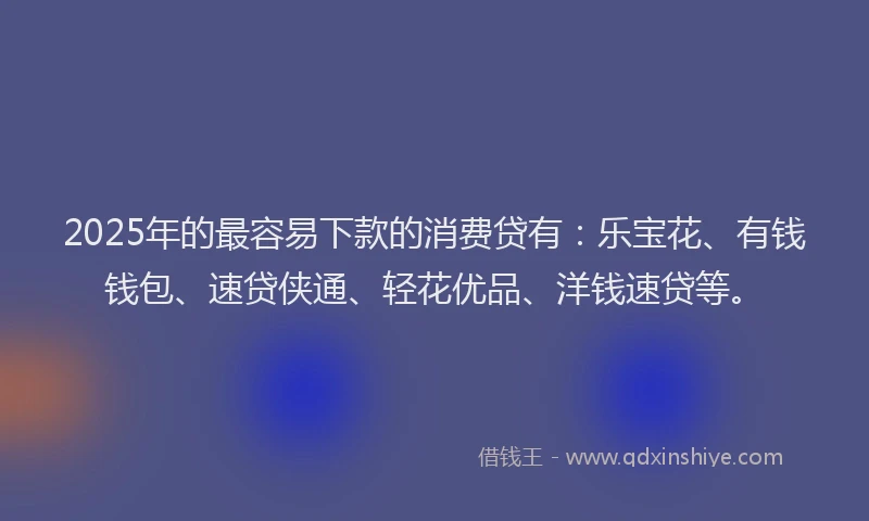 2025年的最容易下款的消费贷有：乐宝花、有钱钱包、速贷侠通、轻花优品、洋钱速贷等。