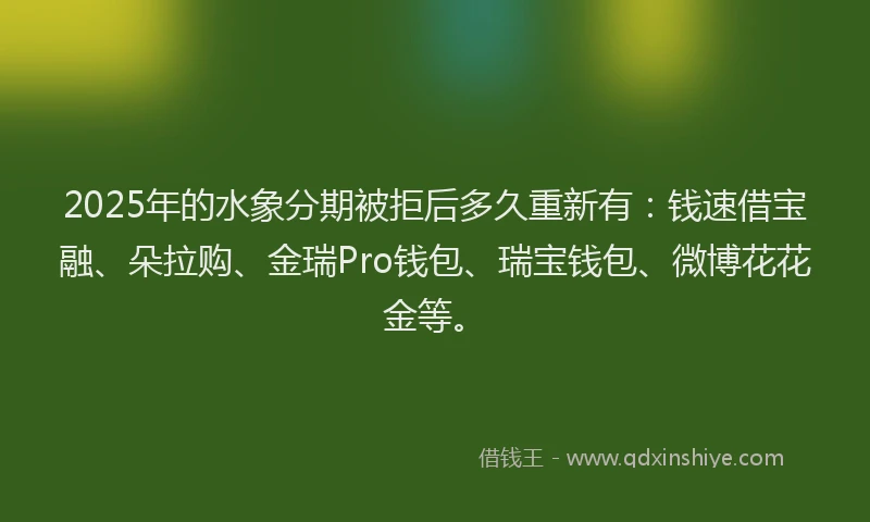 2025年的水象分期被拒后多久重新有：钱速借宝融、朵拉购、金瑞Pro钱包、瑞宝钱包、微博花花金等。