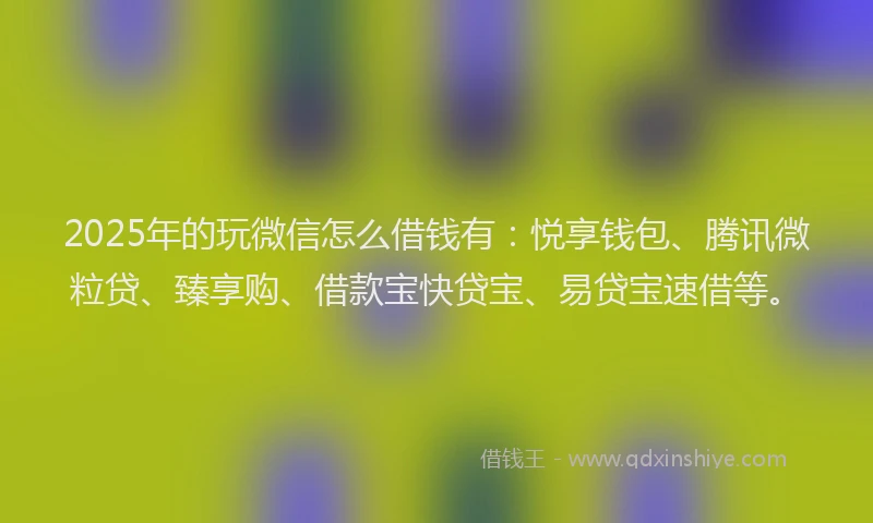 2025年的玩微信怎么借钱有：悦享钱包、腾讯微粒贷、臻享购、借款宝快贷宝、易贷宝速借等。