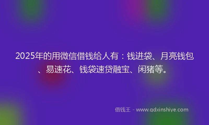 2025年的用微信借钱给人有：钱进袋、月亮钱包、易速花、钱袋速贷融宝、闲猪等。