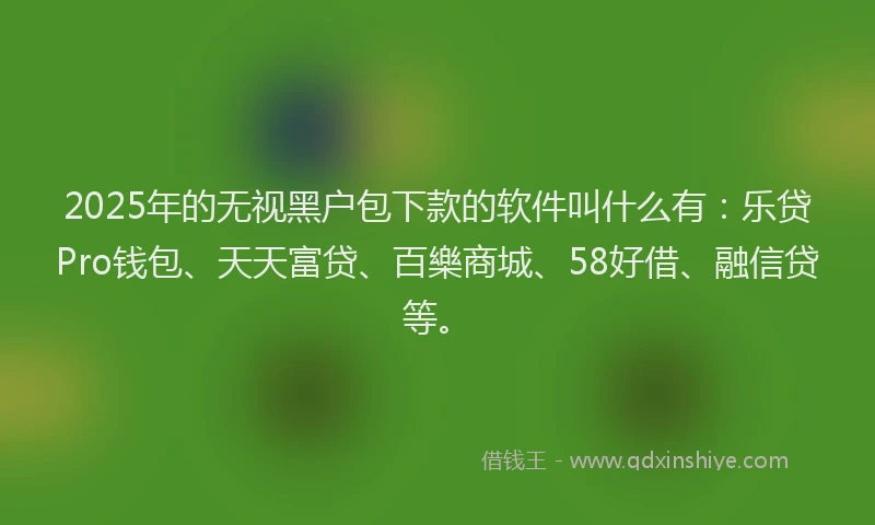 2025年的无视黑户包下款的软件叫什么有：乐贷Pro钱包、天天富贷、百樂商城、58好借、融信贷等。