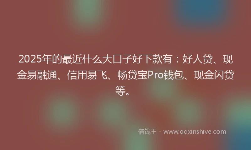 2025年的最近什么大口子好下款有：好人贷、现金易融通、信用易飞、畅贷宝Pro钱包、现金闪贷等。