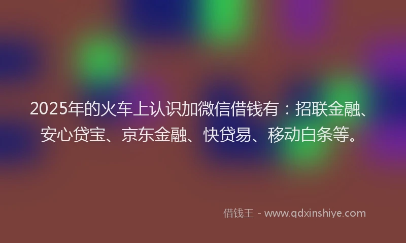 2025年的火车上认识加微信借钱有：招联金融、安心贷宝、京东金融、快贷易、移动白条等。