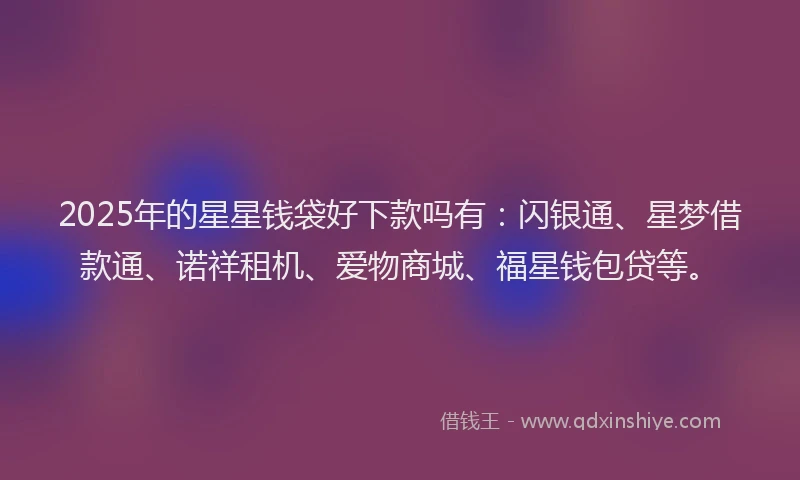 2025年的星星钱袋好下款吗有：闪银通、星梦借款通、诺祥租机、爱物商城、福星钱包贷等。