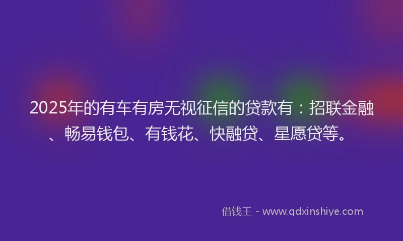 2025年的有车有房无视征信的贷款有：招联金融、畅易钱包、有钱花、快融贷、星愿贷等。