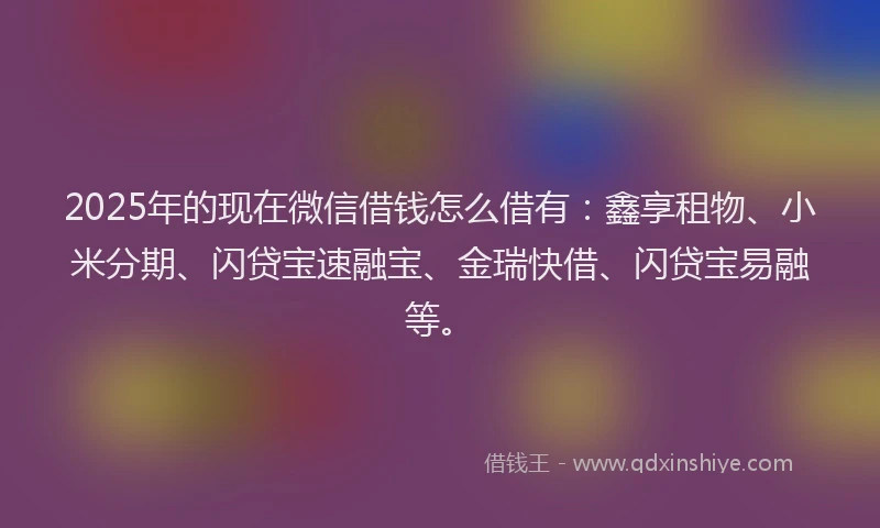 2025年的现在微信借钱怎么借有：鑫享租物、小米分期、闪贷宝速融宝、金瑞快借、闪贷宝易融等。