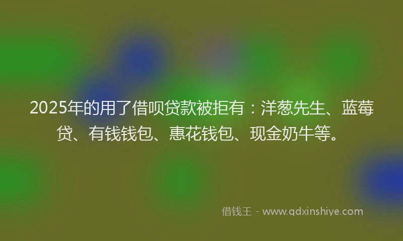 2025年的用了借呗贷款被拒有：洋葱先生、蓝莓贷、有钱钱包、惠花钱包、现金奶牛等。
