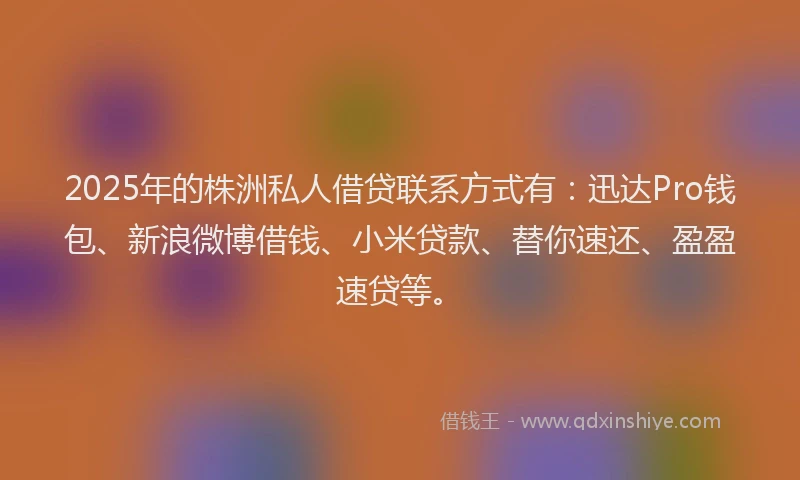 2025年的株洲私人借贷联系方式有：迅达Pro钱包、新浪微博借钱、小米贷款、替你速还、盈盈速贷等。