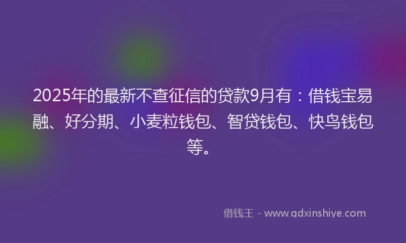 2025年的最新不查征信的贷款9月有：借钱宝易融、好分期、小麦粒钱包、智贷钱包、快鸟钱包等。