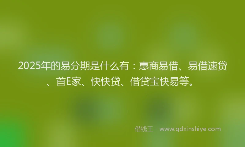 2025年的易分期是什么有：惠商易借、易借速贷、首E家、快快贷、借贷宝快易等。
