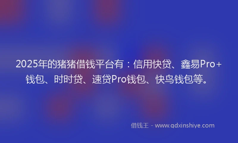 2025年的猪猪借钱平台有：信用快贷、鑫易Pro+钱包、时时贷、速贷Pro钱包、快鸟钱包等。