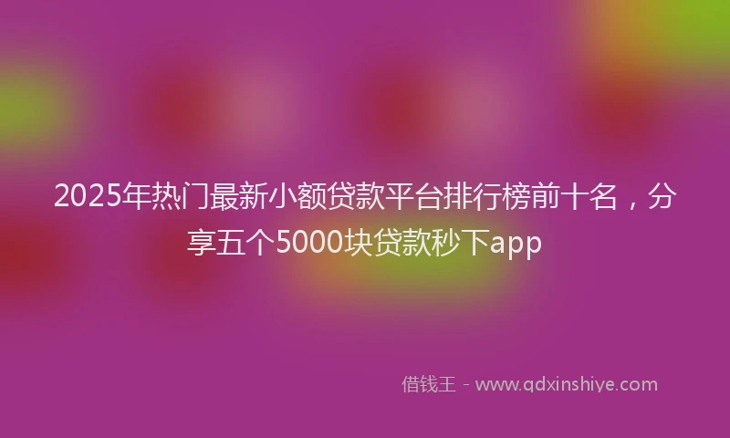 2025年热门最新小额贷款平台排行榜前十名，分享五个5000块贷款秒下app