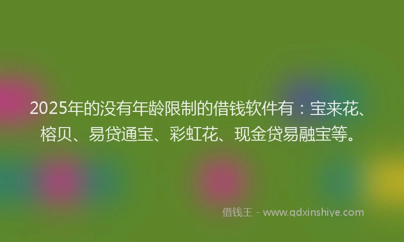 2025年的没有年龄限制的借钱软件有：宝来花、榕贝、易贷通宝、彩虹花、现金贷易融宝等。