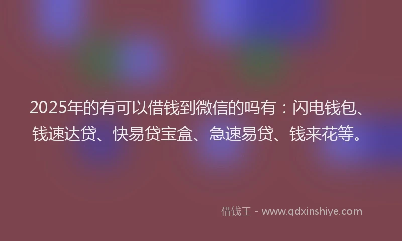 2025年的有可以借钱到微信的吗有：闪电钱包、钱速达贷、快易贷宝盒、急速易贷、钱来花等。