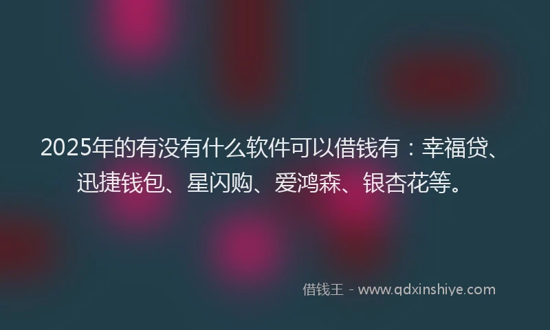 2025年的有没有什么软件可以借钱有：幸福贷、迅捷钱包、星闪购、爱鸿森、银杏花等。