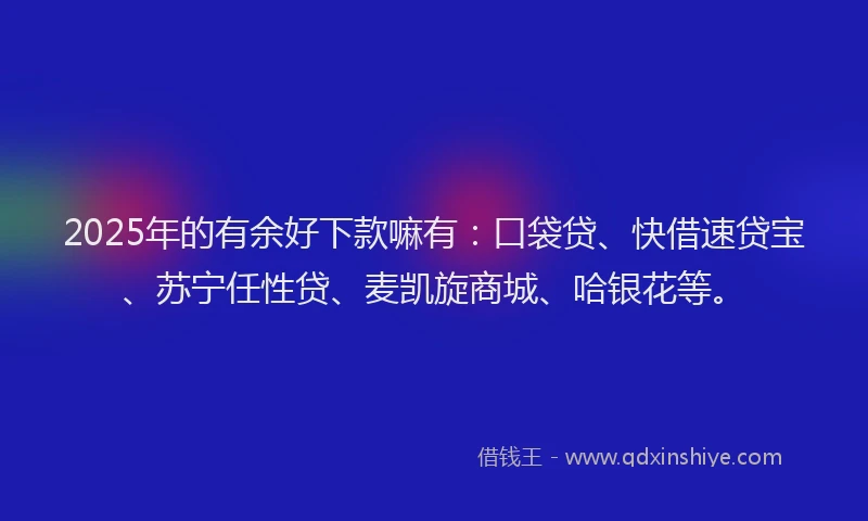2025年的有余好下款嘛有：口袋贷、快借速贷宝、苏宁任性贷、麦凯旋商城、哈银花等。