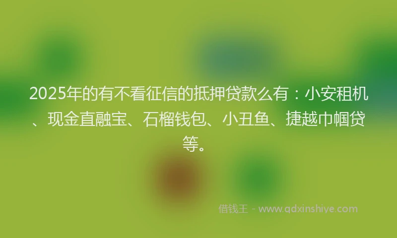 2025年的有不看征信的抵押贷款么有：小安租机、现金直融宝、石榴钱包、小丑鱼、捷越巾帼贷等。