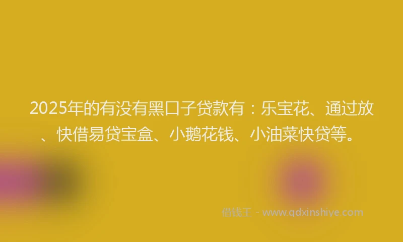 2025年的有没有黑口子贷款有：乐宝花、通过放、快借易贷宝盒、小鹅花钱、小油菜快贷等。