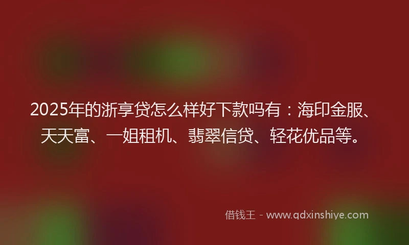 2025年的浙享贷怎么样好下款吗有：海印金服、天天富、一姐租机、翡翠信贷、轻花优品等。