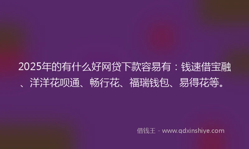 2025年的有什么好网贷下款容易有：钱速借宝融、洋洋花呗通、畅行花、福瑞钱包、易得花等。