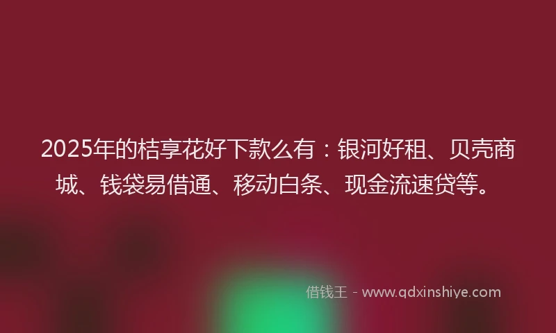 2025年的桔享花好下款么有：银河好租、贝壳商城、钱袋易借通、移动白条、现金流速贷等。