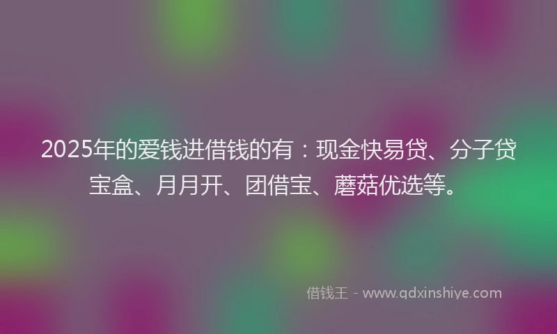 2025年的爱钱进借钱的有：现金快易贷、分子贷宝盒、月月开、团借宝、蘑菇优选等。