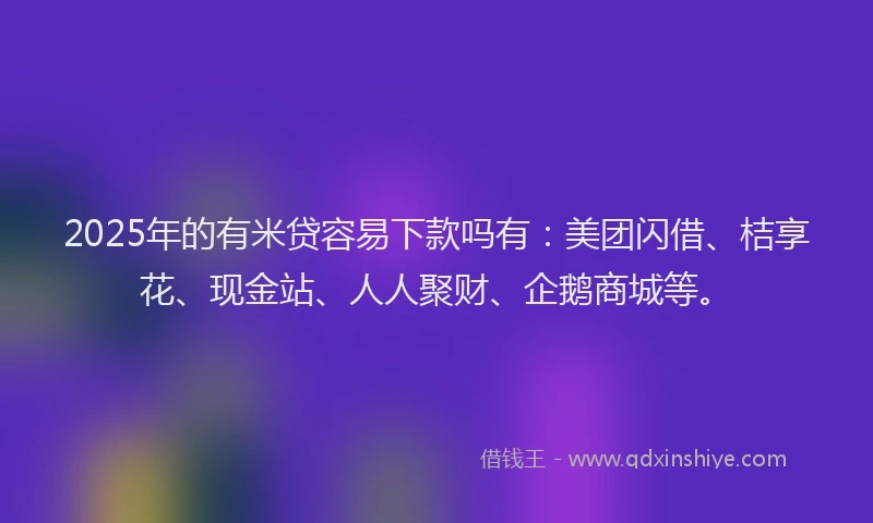 2025年的有米贷容易下款吗有：美团闪借、桔享花、现金站、人人聚财、企鹅商城等。